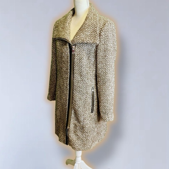 Calvin Klein Women’s Brown Tweed Wool Blend Asymmetrical ‘Walker’ Coat Size L - Picture 14 of 16